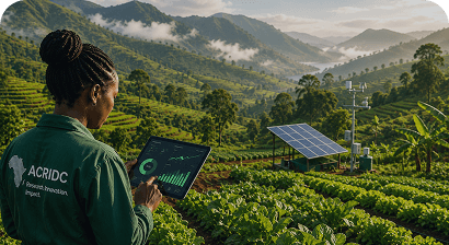 Researcher with a tablet in an agricultural field